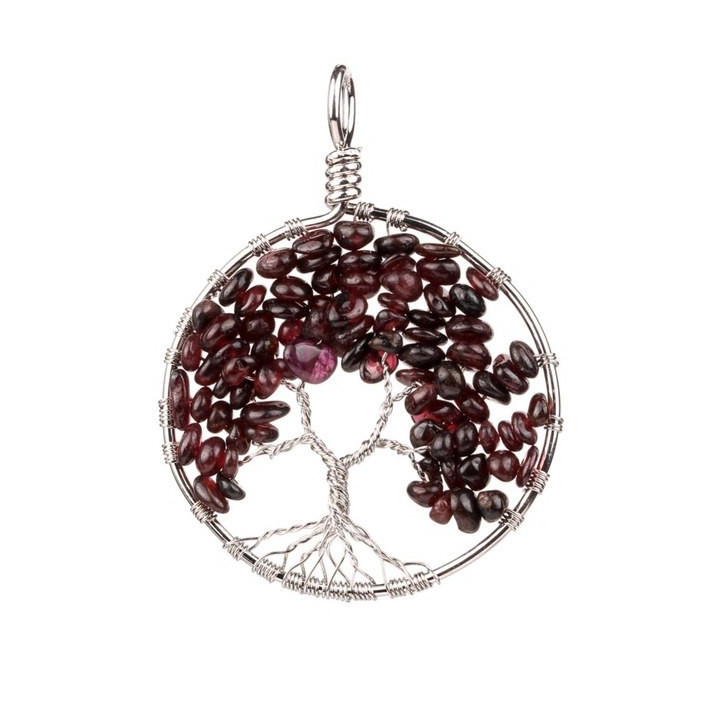 {
  "text": "Tree of life pendant - garnet"
}