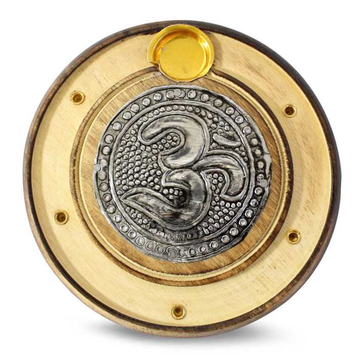 {
  "text": "Wooden incense holder - symbol (om)"
}