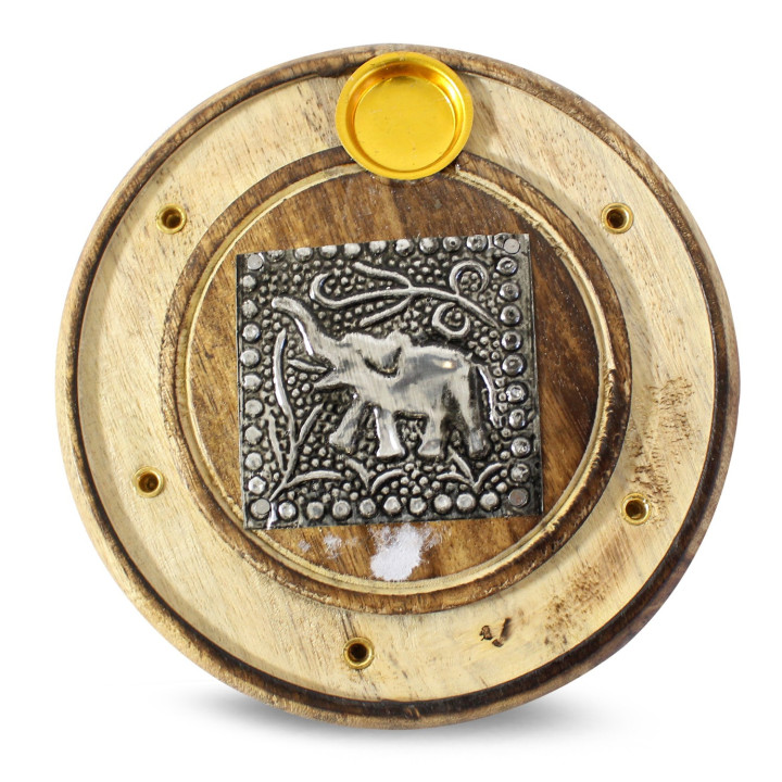 {
  "text": "Wooden incense burner with (elephant)"
}