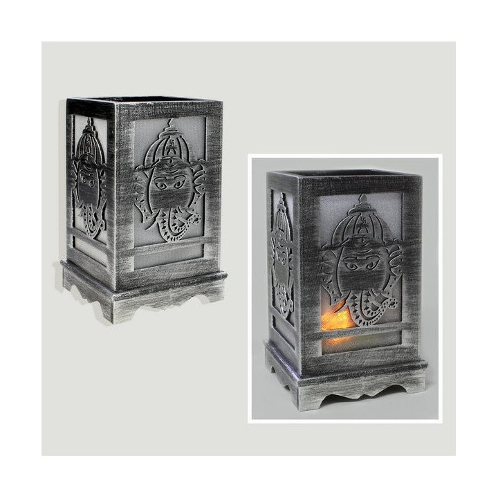 Porta Velas Ganesha - Madeira e Cristal Prateado