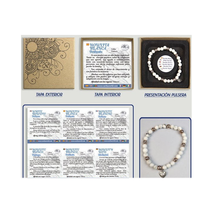 Pulseira Elegante - Howlite Branco C/Amuleto