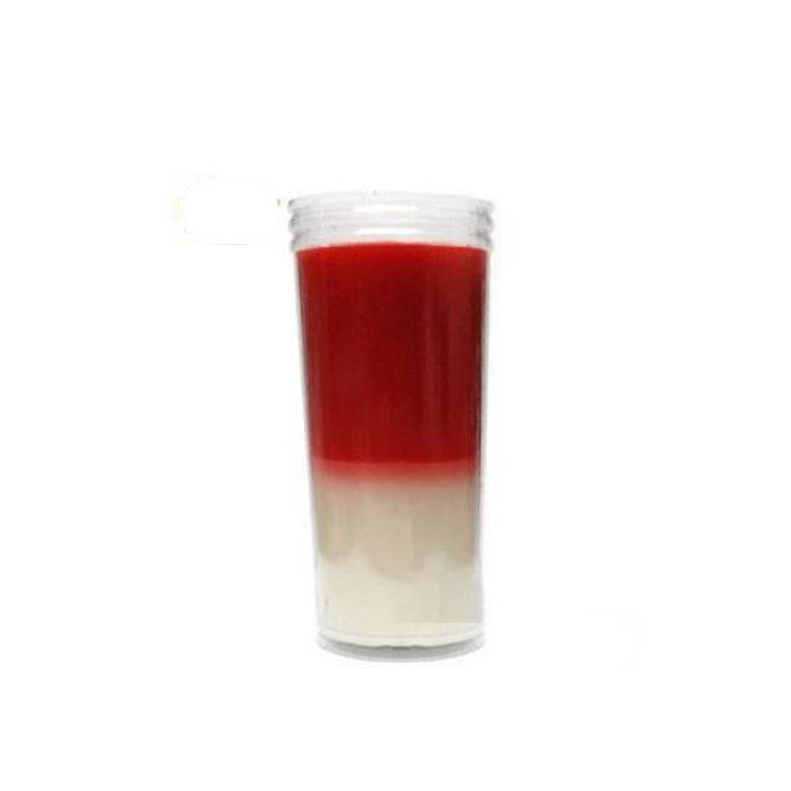 {
  "product_name": "Red and White Plastic Jar Candle"
}